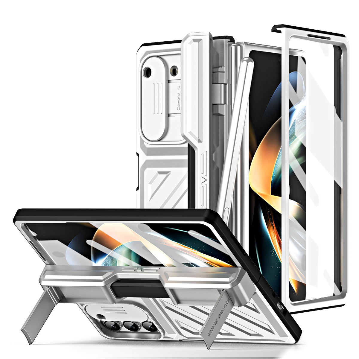 For Samsung Galaxy Z Fold5 5G Slide Camera Protection Phone Case Hard PC Kickstand Cover with Tempered Glass Film Stylus For Samsung Galaxy Z Fold5 5G Slide Camera Protection Phone Case Hard PC Kickstand Cover with Tempered Glass Film Stylus